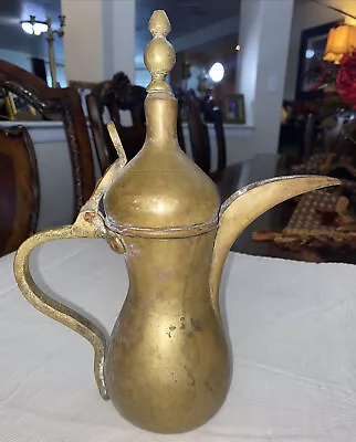 Antique Brass Middle Eastern Coffee Tea  Kettle Pot 10” Tall Over 1.5Lbs Stamped • $199.95