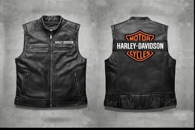 Harley Davidson Men's Motorcycle Passing Link Black Biker Genuine Leather Vest • $110