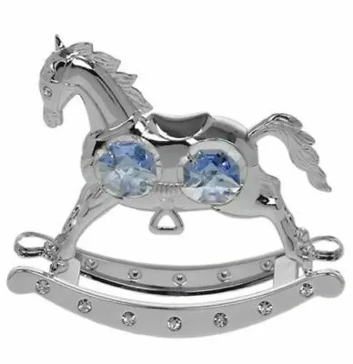 Rocking Horse With Blue Crystals Silver Plated Gift Boxed Christening Present • £11.99