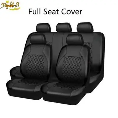 Black Leather 9Pcs 5-Seats Car Seat Covers Front Rear Full Interior Cushion Set • $48.70
