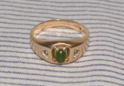 1950s Vintage Solid 10k Yellow Gold Jade & Diamond Chip Mens Ring Sz 9.75 • $299.99