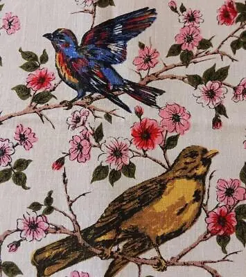 2 Vintage Linen Dish Towels Wild Birds Pink Floral Snowy Forest Kitchen Lot • $19.99