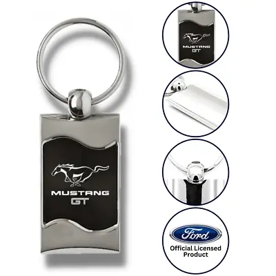 Ford Mustang GT Aluminum Rectangular Wave Key Chain Fob Black Official Licensed • $15.95