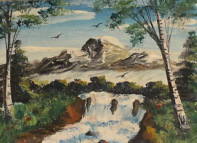 1996 Impressionist Mountain Rive Landscape Waterfall Oil Painting Signed • $108.04