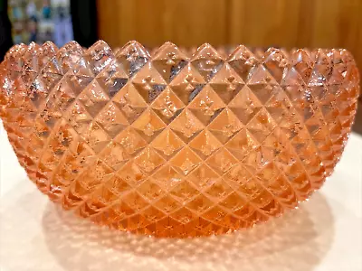 Vintage MISS AMERICA Pink Depression Glass Large Diamond Cut Bowl 8.5” X 4  • $29.99