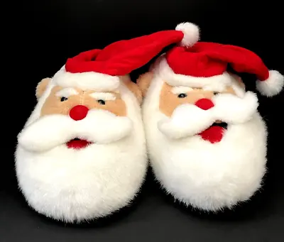 Santa Slippers Super Thick Soft Plush Novelty 11  Unisex Vintage 1992 Christmas • $16.99