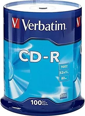 Verbatim CD-R 100Pk Spindle 52X Silver 700MB • $48.99