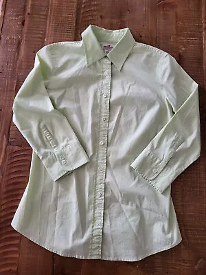 Women's J CREW Haberdashery Refined Sz S Stretch Button Front Shirt Blouse Green • $14.90