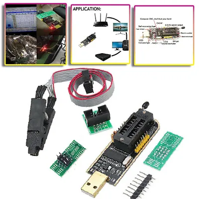 CH341A 24 25 Series BIOS USB Programmer Flasher EEPROM SOIC8 Test Clip Adapter • £6.41