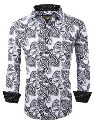 Mens PREMIERE PAISLEY Long Sleeve BUTTON UP Dress Shirt WHITE BLACK MULTICOLOR 1 • $39.99