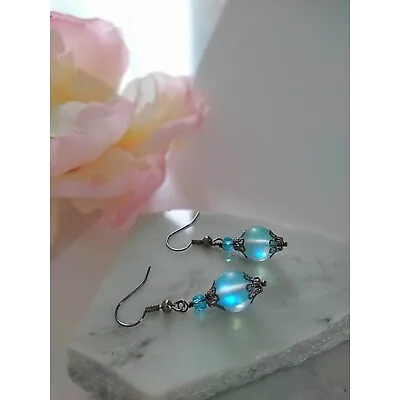 Mermaid Glass Dangle Earrings Bridal Earrings Bridesmaid Earrings Handmade • $11.99