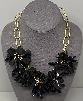 £14.82 • Buy Talbots Necklace Black Cluster Flower Fringe Cloth Petals Acrylic Facet Bead 20 
