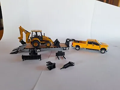 1/64 2019 F350 Super Duty Pulling 27' 5th Wheel Trailer With CAT 420 XL Backhoe • $46