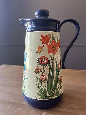 Vintage 1970's Interpur Insulated Coffee Tea Carafe Thermos Navy Blue Floral • $20