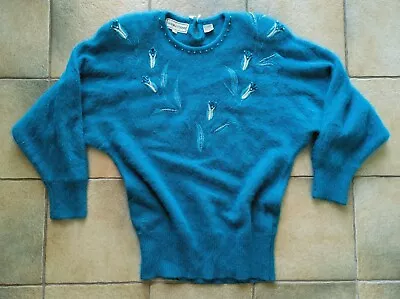 Sandra Steiner Vintage Angora Blue Fluffy Pullover Jumper Sweater So Soft Sz 12 • $32