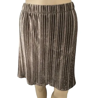 THML Velvet Skirt L NEW Velour Tan Flared Holiday Pull On Christmas Mini Stretch • $24.99
