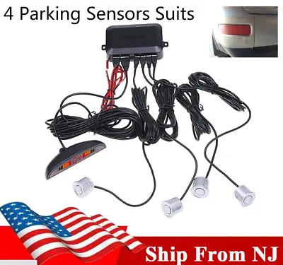 4 Parking Sensors LED Backup Reverse Rear Radar System Alert Alarm Kit Silver US • $25.18