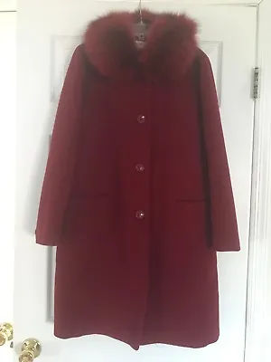 Madeline Wool Coat With Fur Collar In Red; Petite Size 8; Pre-Owned • $240