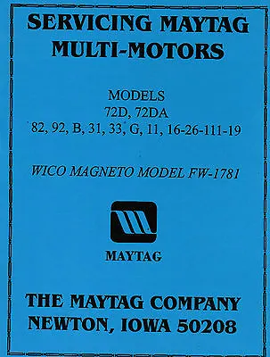 Maytag Gas Motor Engine Service Book Parts Manual & Serial # List Model 92 82 72 • $12.85