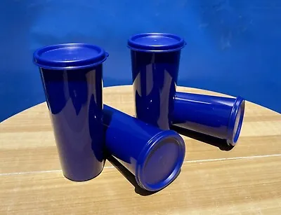 Tupperware Set Of 4 Straight Sided Tumblers Dark Blue 16oz New • $19.99