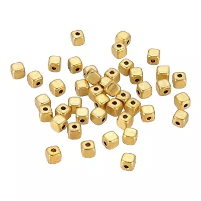 100 Pcs Gold Spacer Beads Tiny 4mm Square Box Cube Metal Bead Findings 2mm Hole • $5.99