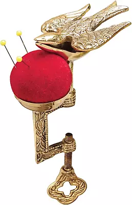 Victorian Bird Hand Sewing Tool Vintage Brass Thread Holder And Pin Cushion New • $28.51