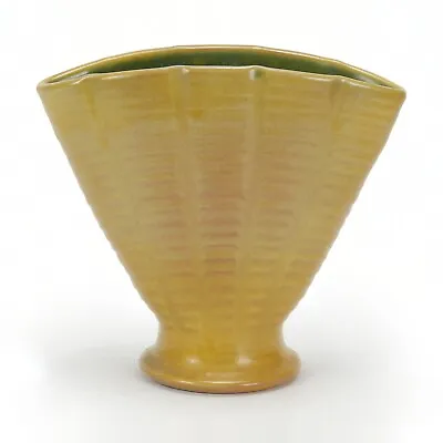 Marblehead Pottery Undecorated 6  Matte Yellow Ribbed Fan Vase Arts & Crafts • $495