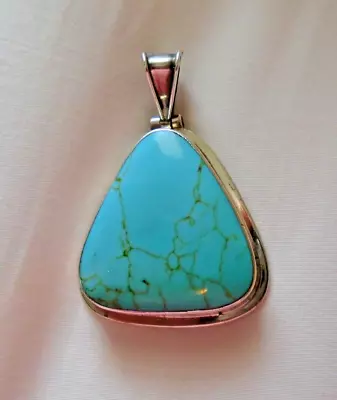 Mexico Sterling Silver 925 Heavy Turquoise Pendant 28 Grams Great Cond. • $99