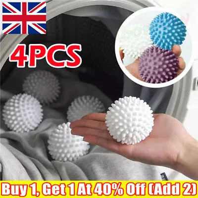 4 X REUSABLE TUMBLE ECO DRYER CLOTHES SOFTENER WASHING MACHINE BALLS PLASTIC UK✅ • £5.69