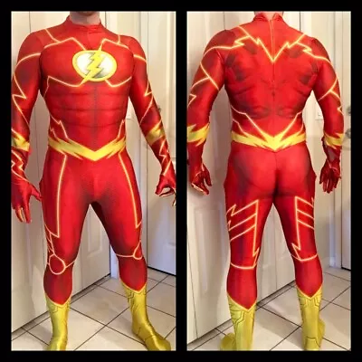 The Flash Reverse Flash Muscle Costume Cosplay Jumpsuit Halloween Zentai Adult • $35.34