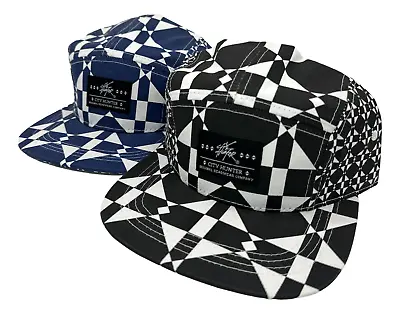 City Hunter 5 Panel Skater Diamond Pattern Flat Bill Baseball Hat Club Cap • $14.49