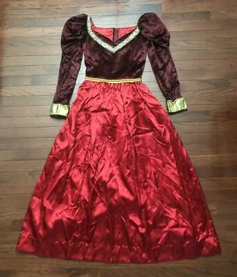 WOMENS RENNAISSANCE FESTIVAL DRESS MAROON GOLD MAIDEN MAID COSTUME LADIES GOWN V • $19.99