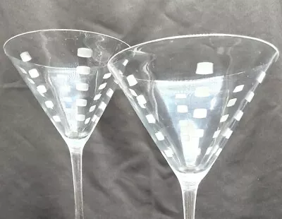 Mikasa CHEERS Clear Etched Martini Glasses Set Of 2 Etched Squares • $22