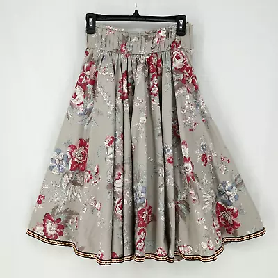 H&M Floral Skirt Size 4 Womens Gray Green Red Lined Side Zip Flare Gathered • $24.90