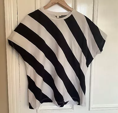 Fabulous Cotton Cos Women’s T-shirt Black And White Diagonal Stripes Size L • £7