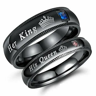 $5.15 • Buy His Queen And Her King Stainless Steel Lover Couple Ring Engagement Promise Band