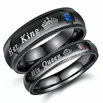 His Queen And Her King Stainless Steel Lover Couple Ring Engagement Promise Band • $5.25