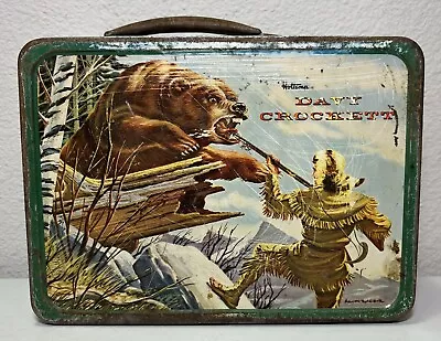 Vintage 1955 Holtemp American Thermos Co. Davy Crockett Tin Metal Lunchbox • $19.99