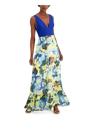 AIDAN MATTOX Womens Blue Plunging Sleeveless V Neck Full-Length A-Line Dress 14 • $58.99