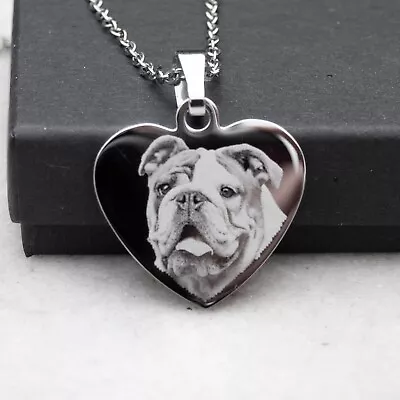 £17.49 • Buy Personalised Pet Photo Heart Necklace. Dog Cat Memorial Loss Engraved Gift.