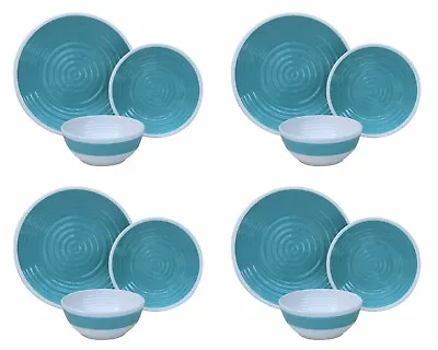 12pc Melamine Dinner Set Plates Bowls Crockery Camping Outdoor Tableware Blue • £39.95