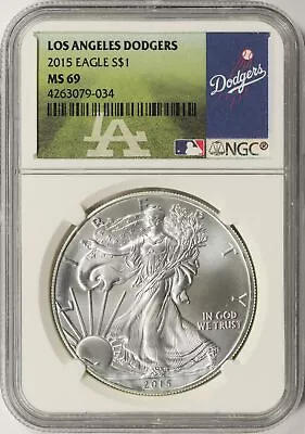 2015 $1 MLB Silver Eagle Los Angeles Dodgers NGC MS69 • $60.99