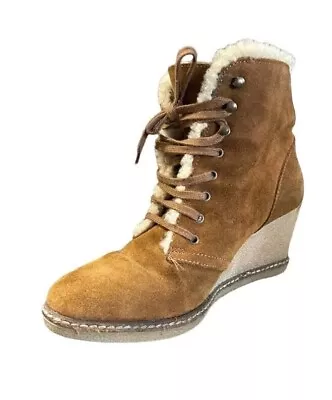 J Crew Womens Size 9 Macalister Wedge Shearling Boots 55817 Brown Made In Italy • $55.99