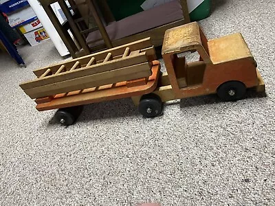 Vintage Wood 3 Removable Ladder Fire Truck 32  Semi Truck Hand Made 12 Lbs • $49