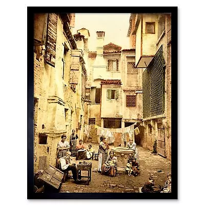 Vintage Old Venetian Courtyard Venice Italy 12X16 Inch Framed Art Print • £26.99