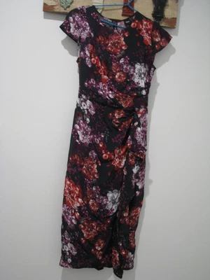 $14 • Buy ASOS Draped Floral Cap Sleeve Midi Dress - Size 10 - Black Purple Red White