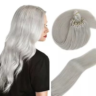 Silver Grey Micro Loop Human Hair Vivien 16 Inches Real Micro Ring Hair Human 50 • $39.95