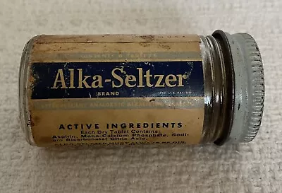 Empty Vintage Glass Alka-Seltzer Brand Bottle With Metal Lid Miles Laboratories • $14