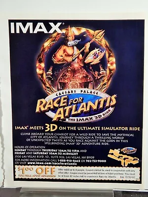 Race For Atlantis Imax 3d Simulator Ride Caesars Palace Las Vegas Vtg 2002 Ad • £15.93