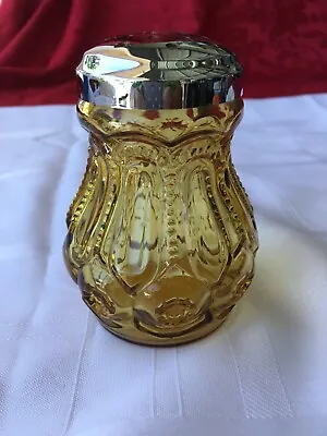 Vintage Moon & Stars Pattern Amber Glass Metal Lid Cheese/Sugar Shaker 4 3/4  • $24.95